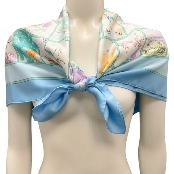 Hermes Light Blue Multi Le Jeu des Petits Bonheurs Print Square Silk Twill Scarf - Picture 1 of 10